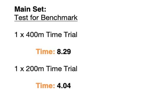 Lina's week 1 benchmark: 400m time trial, 8:29